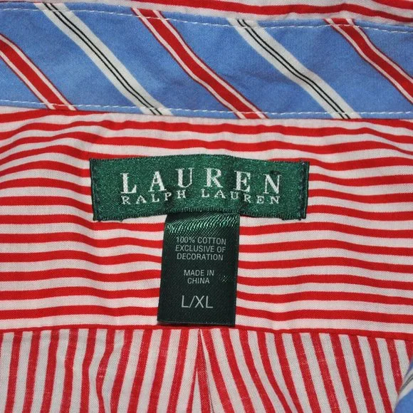 Lauren Ralph Lauren Mens Shirt Size L/XL Red & White Striped Button Down - Picture 3 of 11